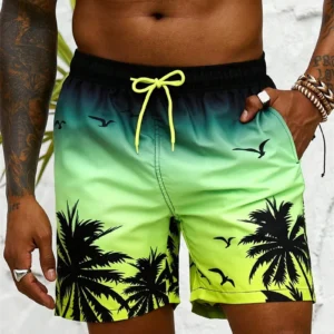 Vintage Plant 3D Printed Board Shorts Mens Palm Graphic Short Pants Summer Hawaiian Breathable Swim Trunks Kids Loose Ice Shorts