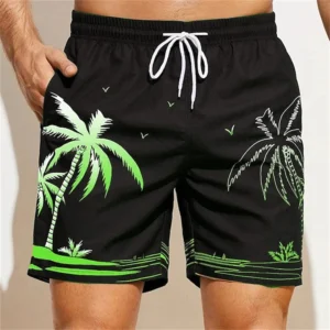 Men's Beach Shorts 3D Print Coconut Tree Pattern Drawstring Quick DryShorts For Women Men Summer Casual Oversized Sport Shorts