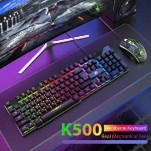 K500 Wired Keyboard 104 Keys Office Gaming Keyboard Mechanical Feel For Windows And IOS Computer Laptop PC RGB Membrane keyboard