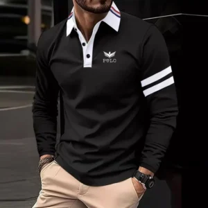 Spring 2025 Men's Long Sleeve Casual Polo Shirt Fashion Sports Polo Shirt
